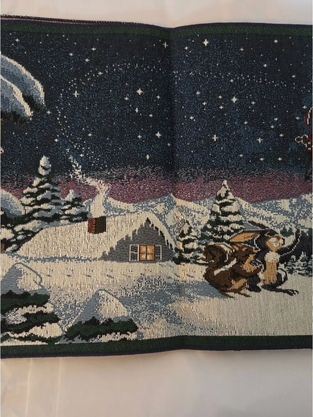 Christmas Santa Sleigh Tapestry Table Runner Winter Cottagecore Lodge Decor